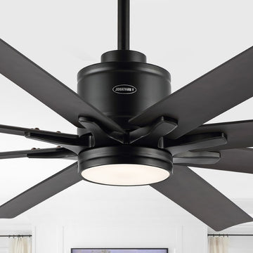 Octo 66" Contemporary Industrial Iron/Plastic Mobile-App/Remote-Controlled 6-Speed Ceiling Fan with Integrated LED Light